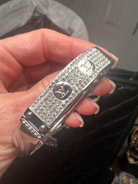 Silver Crystal-Embellished Bangle Bracelet